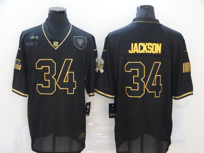 Cheap Men Oakland Raiders 34 Jackson Black Retro Gold Lettering 2020 Nike NFL Jersey